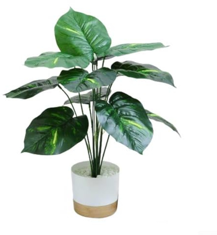 Drivstraw Artificial Tropical Plants Set – 2-Piece Realistic Peace Lily & Monstera in White Ceramic-Look Pots, Low-Maintenance Home and Office Decor, 45 cm Tall