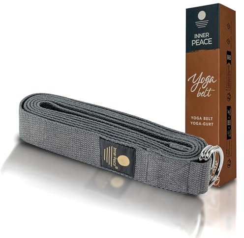 Inner Peace Yogagurt 250 x 3,8 cm, Metall-D-Ring, Bio-Baumwolle | Yoga Band für Dehnung & Ausrichtung, für Anfänger & Fortgeschrittene, langlebig