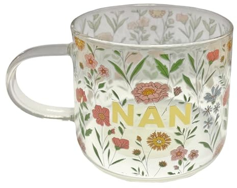 Widdle Gifts Nan Glass Mug with Gold Wording Floral Design Birthday or Mother's Day Gift