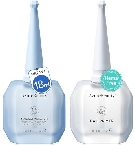 AZUREBEAUTY Nail Dehydrator and Primer 18ml- Professional 2Pcs Acid Free Fast Air Dry Nail Prep Dehydrate & Bonding Primer Set for Gel Polish Easy Application and Reduce Lifting for Longer Lasting