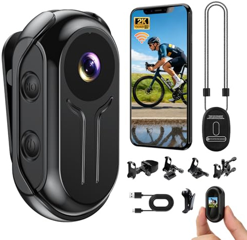 Pudet Luo Action Cam 2K WiFi, Mini Bodycam Magnetica e Dotata di Display 120 ° Telecamera Sportive, Videocamera POV Vlog con Visione Notturna per Moto, Ciclismo e Avventure