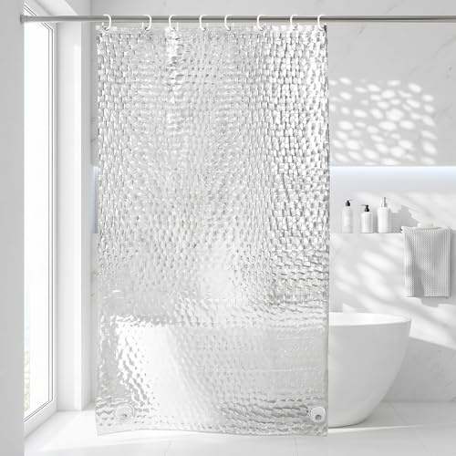 OTraki Tenda da Doccia 120 x 200 cm con Peso Bleiblock Inferiore | Tenda in EVA Impermeabile Trasparente con 8 Anelli per Bagno e Vasca, resistente e antimuffa