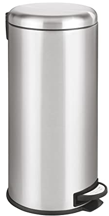 WENKO Treteimer Leman Easy Close Edelstahl 30L - Kosmetikeimer, Mülleimer mit Absenkautomatik und Anti-Fingerprint Fassungsvermögen: 30 l, Edelstahl rostfrei, 30.5 x 64 x 37.5 cm, Satiniert, Grau, 64 x 37.5 x 30.5 cm
