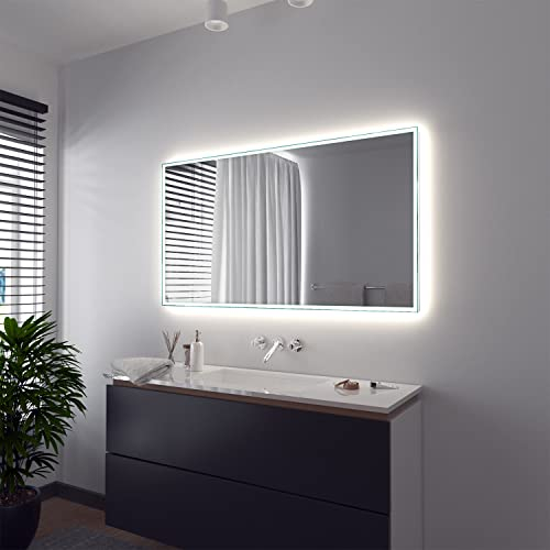 SARAR Badspiegel Spiegel Badezimmerspiegel mit schmaler rundum LED-Beleuchtung 120x80 cm Made in Germany eckiger Wandspiegel Mirror Spiegel Bad mit Licht Vittoria