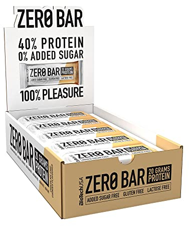 BioTechUSA Zero Bar Protein Snack | Faible teneur en sucre et sans lactose | Texture croustillante | Saveurs délicieuses, 20 * 50 g, Chocolate Chip Cookies