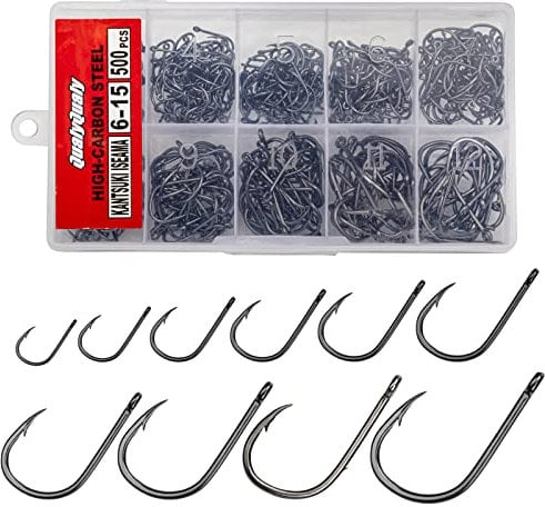 QualyQualy Worm Hooks for Bass Fishing Hooks, 500pcs Bass Hooks Fishing Carp Eyed Fishing Hooks Freshwater Hooks Bass High Carbon Steel with Portable Box