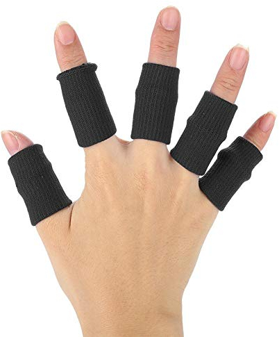 Finger-Hülsen-Unterstützung 10Pcs / Set, Finger-Schutz-Klammer-Sport-Hilfsmittel-Arthritis-Band-Verpackungen für Basketball, Tennis, Baseball, Kricket, Volleyball, Badminton, Bootfahrt(Schwarz)