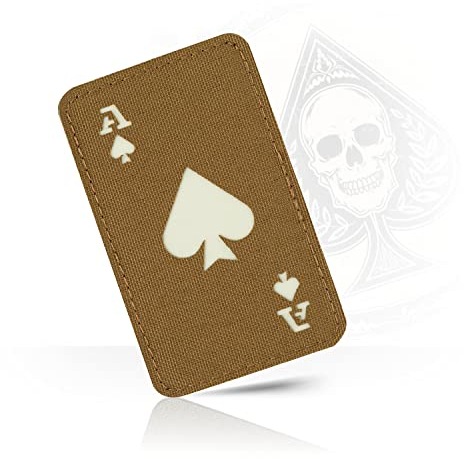 M-Tac Ace of Spades Patch Death Card Taktischer Moral-Patch für Militärausrüstung Armee-Patches für Kleidung, Jacken, Rucksäcke, Hüte Combat Hook and Loop Patches (Coyote/GITD)