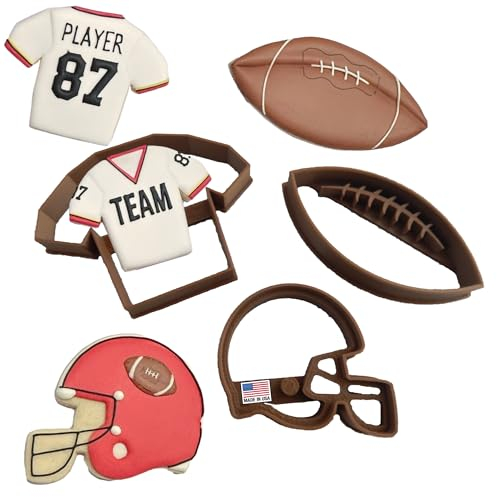 FOOTBALL COOKIE CUTTERS American Football With Laces Game Helmet And Jersey Uniform T-Shirt For Sports Super Bowl Cookie Cutters (3 Pack)