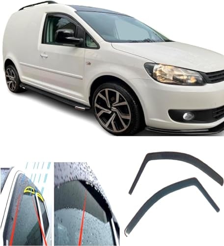 2X Windabweiser kompatibel mit V W Caddy 2003-2015 dunkel getöntes Premium Qualität Acrylglas PMMA Regenabweiser Abweiser