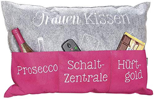 Unbekannt Filz Frauenkissen witzig rosa 60x40cm Geschenkidee Einstecktaschen mit Spruch