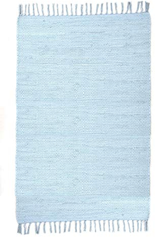 Theko Young Fashion Klassischer Teppich strapazierfähig aus 100% Baumwolle in der Farbe Hellblau 707, Maße: 60cm x 40cm, 415022