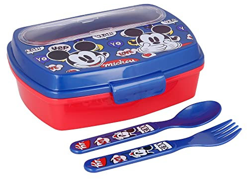 Stor8412497501090Rectangular Sándwich Caja con Cubertería, Mickey Mouse