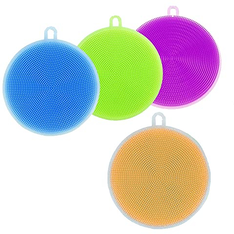 XINGSUI 4Pcs Silicone Dishwashing Brush, Food Grade Antibacterial Kitchen Silicone Sponge for Dishwashing, Used for Washing Vegetables, Fruits and Dishes (Random Color)