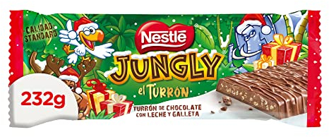 NESTLÉ JUNGLY Turrón de Chocolate con Leche y Galleta 232 g