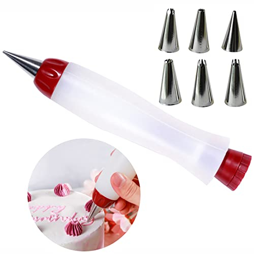 LTLWSH Penna Decorazione in Silicone, Silicone Alimentare Penna di Scrittura, con 6 Acciaio Inossidabile Beccucci Penna Decorazione per Decorare o Scrivere Torte, Caramelle, Biscotti e Altri Alimenti