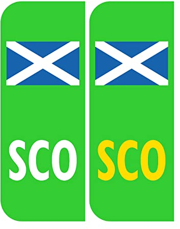 2 x Road Legal UK Car Number plate Stickers - UK Green Electric/EV/Hybrid Scotland Scottish Flag Registration Car Number Plate Self-Adhesive Vinyl for Road Vehicle Car, Van, Lorry, Motorbike