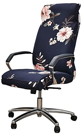 Highdi Bezug Für Bürostuhl Sitzfläche Spandex Bürostuhl Bezug Bürostuhlabdeckung mit Reißverschluss Waschbare Universal Stuhlhussen für Computer Stuhl Armlehnen Stuhl (Duftende Blume blau,L)