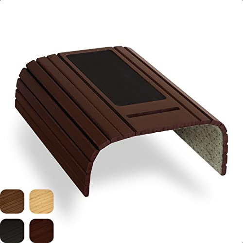 Tuko Table Accoudoir Canapé en Bambou, Flexible, Antidérapant avec Support Téléphone Intégré, Plateau Canapé, Idéal comme Tapis de Souris, pour Poser Boissons, Snacks, Télécommande TV, Marron Cerise