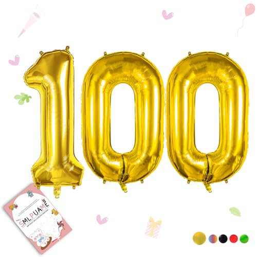 Smlpuame 102cm Folienballon Zahlen Luftballon 0-9 Geburtstag Golden Große 100 Ballons für Geburtstagsfeier Feierdekorationen, Heliumfolien Zahlenballons für Hochzeitstag