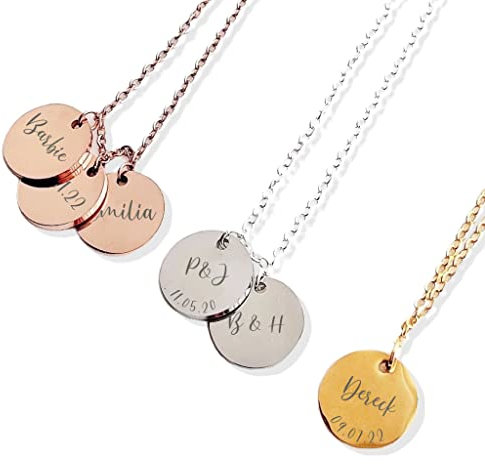 Dainty Multi Disc Necklace, Engraved Disc Necklace, Custom Charm Necklace, Multiple Name Necklace, Initial Necklace, Date Necklace, Name Disc Necklace, Multi Charm Necklace, Engraved Coin Necklace