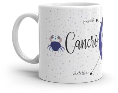 Paolo Chiari Zodiaco - Tazza in Ceramica Bianca con Segno Zodiacale e Costellazione (Multicolore, 300 ml, Cancro)