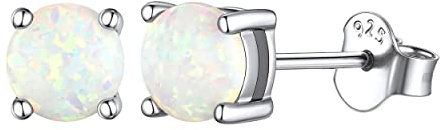 Bellitia Jewelry Damen Opal Ohrstecker 925 Sterling Silber Runde Opal Ohrringe Geschenk Schmuck Hypoallergene Ohrstecker Damen Mädchen für Muttertag Weihnachten Valentinstag