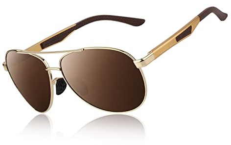 CGID Sonnenbrille Herren Pilotenbrille Polarisiert Al-Mg Metallrahmen Fliegerbrille UV400 Schutz CAT3 CE Fahren Angeln mit Lederetui