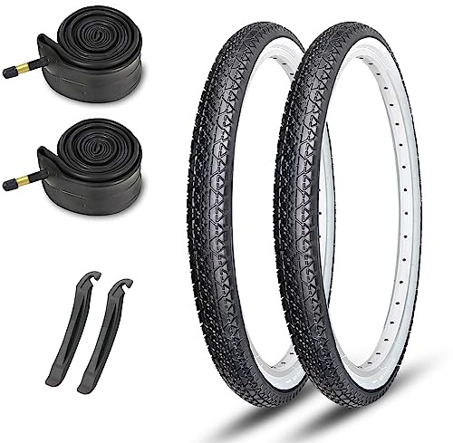 2-Pack Cruiser Bike Tires Set: MOHEGIA 26 x 2.125 Inch Folding Tires, Inner Tubes, and Tire Levers Replacement Kit for Beach Cruiser Bicycle -White Walled
