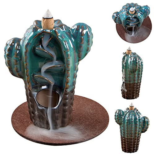 Yililay Brûleur d'encens Cactus en céramique Porte encens en céramique pour décoration intérieure (Cactus Bleu)
