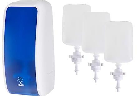 Blanc HYGIENIC Spender für Toilettensitzreinigung Cosmos – Reinigungsspender mit Sensor für Wandmontage und 2x 1 Liter Toilettensitzreiniger für ca. 5.000 Anwendungen Farbe Blau/Weiß