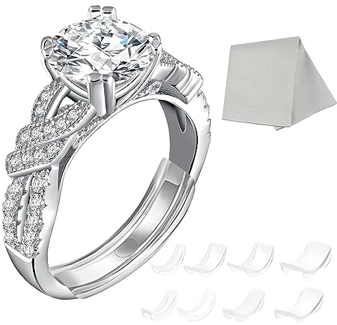 flintronic Ringgrößenversteller für Lose Ringe, 8 Stück Transparent Ring Verkleinern, Ringgrößenversteller Abstandshalter Silikon, Ring Size Adjuster für alle Ringe, Ringschutz mit Schmuck Poliertuch