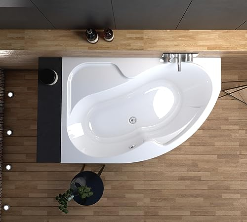 ECOLAM Eckbadewanne Badewanne Acrylwanne WELA + Ablaufgarnitur Füße Silikon (150x100 cm Links ohne Verkleidung)