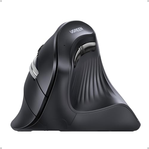 UGREEN Ergonomic Vertical Mouse, 2.4GHz Wireless or Bluetooth, 1000/1600/2000/4000DPI, 5 Buttons, Connects Up to 3 Mac/PC Computers, 75° Ergonomic Angle, Windows, MacOS, Linux, Chrome OS, Android