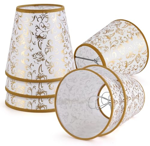 YISUN Kleine Lampenschirme 6er Set Lampenschirm Hängelampe Tischlampe Wandleuchte Stehlampe, PVC Kristall Kronleuchter Lampenschirme für Küche Schlafzimmer Nachttisch Wohnzimmer (6, Hell Gold)
