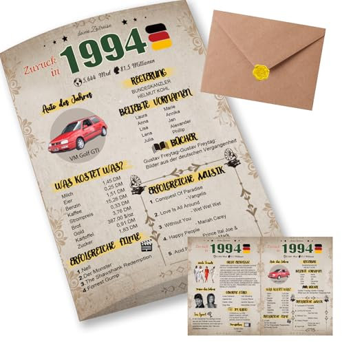 Sugeru Besondere Geburtstagskarte 31 mit Umschlag | 1994 Jahrgang Geschenk | 31 geburtstag frau mann | Sechzigsten Geburtstagsdeko lustig,Tolle Geschenkidee,Chronik,Karte,Jubiläum- DIN A5 (31 Jahre)
