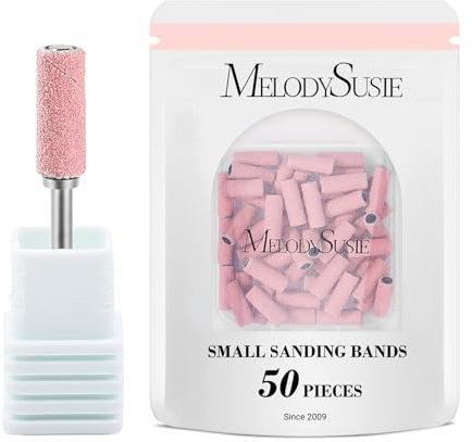 MelodySusie 50 Pcs Small Sanding Bands with 3.1mm Mandrel Nail Drill Bit, 180 Fine Grit Nail File for Acrylic Nails Gel Manicures and Pedicure, (Pink, 180 Grit)