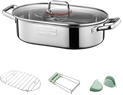 Olla ovalada multifunción para pescado al vapor, de acero inoxidable, para cocinar al vapor, sopa de pescado, olla de acero inoxidable