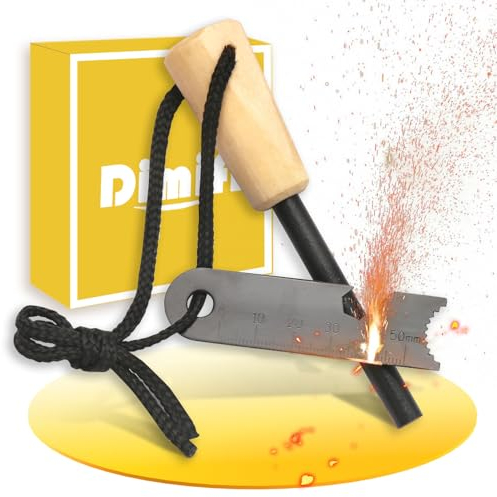 Dimiff Feuerstahl Set, Feuerstarter, Feuerstein Survival, Outdoor Feueranzünder, Robuster Feuerstab für Camping, Bushcraft und Notfallausrüstung