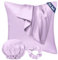 Seiwohl Satin Kissenbezug 40x40 2er Set, Weich wie Seidenkissenbezug Silk Pillowcase, Vegane Seide Kopfkissenbezug Kissenhülle Haarschutz für die Nacht mit Haargummi und Haarhaube, Lavendel