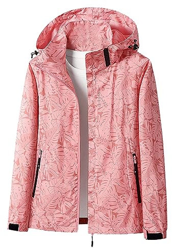 SYDUZAX Veste Softshell Femme Vestes Légère Imprimé Tendance Veste à Capuche Vestes De Randonnée Anti-Pluie Femme Veste Fonctionnelle Coupe-Vent Et Imperméable Printemps Automne Vestes Sport