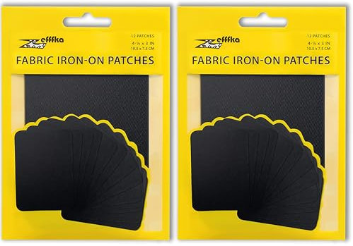 ZEFFFKA 2 PACK Tela de Parches de Jean Aplicables con Plancha Interior & Exterior Pegamento Mas Fuerte 100% Algodón Negro Kit de Decoración 12 Piezas Tamaño 3 x 4-1/4 (7.5 cm x 10.5 cm)