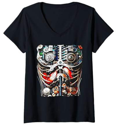 Damen Roboter, Maschine, Alien Cyborg, Easy Robot Halloween Kostüm T-Shirt mit V-Ausschnitt