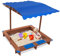 Begoniape Bac à sable en bois avec couvercle - Avec toit réglable en hauteur - Design sans fond - Protège du soleil chaud, du sable et de l'eau stagnante - 126 x 121 x 118 cm - Bleu
