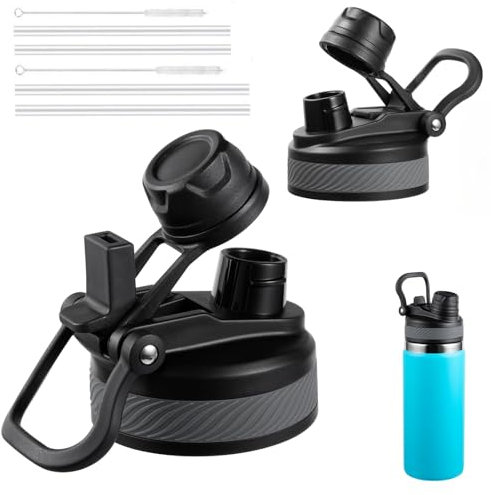 VGHNQ Lid for Hydro Flask Wide Mouth, 2-in-1 Straw Lid Spout Lid for Hydro Flask 12 16 20 32 40 OZ Wide Mouth Water Bottle, Chug Cap Replacement Lids Accessories, Black- 2 Pack