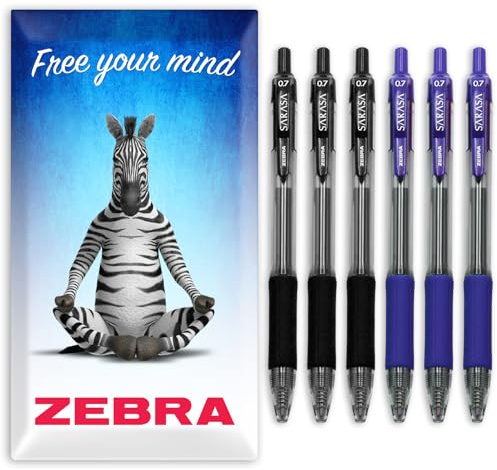 Zebra Sarasa Pen - Retractable Gel Ink Rollerball Pens - 0.7mm Nib - Black & Blue Ink - In Envelope Gift Packaging - Set of 6