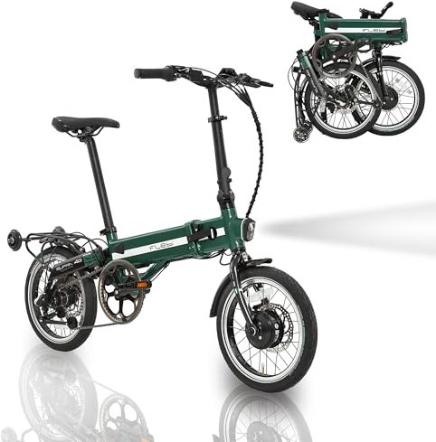 Flebi Bicicleta Eléctrica Plegable 16 Supra 4.0 con Autonomía 70 km y Batería Extraíble 10.4Ah/374Wh + 3 Velocidades - E-Bike Urbana Unisex | Bici Eléctrica Adultos Compacta y Ligera - Color Verde