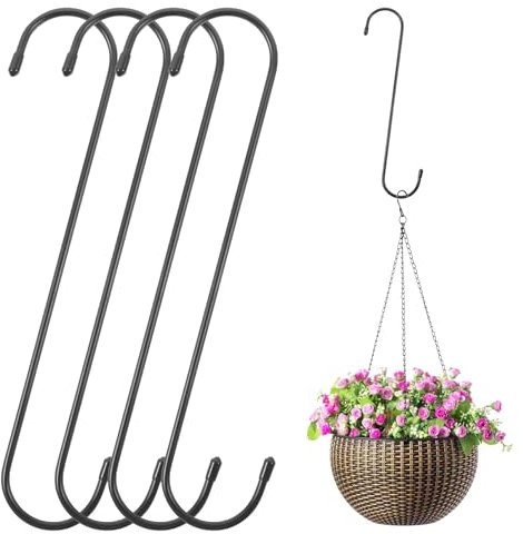 Dimeho 10 inch Large S Hooks Heavy Duty Long S Hooks for Hanging Plant Large Tree Branch Extension Hook Applies 4 Pack