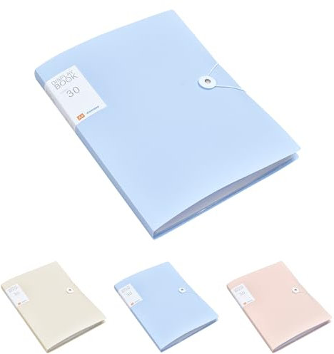PLUSHCEWT A4 Display Folders Frosted, 30 Pockets Display Book Presentation Project Folder with Plastic Sleeves and Safety Rope, Ideal for School and Office Use (Blue)
