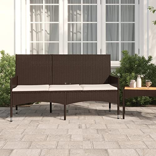 Xichuzi Gartenbank 3-Sitzer mit Kissen, Sitzbank Garten, Sitzbank Outdoor, Balkon Bank, Parkbank, Balkonbank, Braun Poly Rattan
